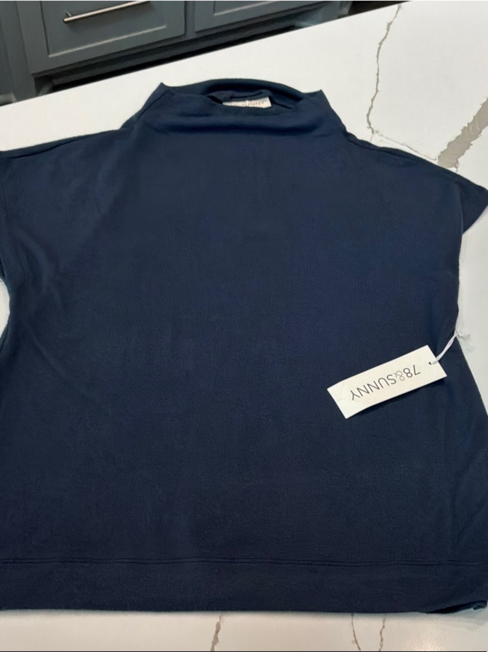 NWT Medium 78&Sunny Midnight Pier Funnel Hacci Short Sleeve Mock Neck Top